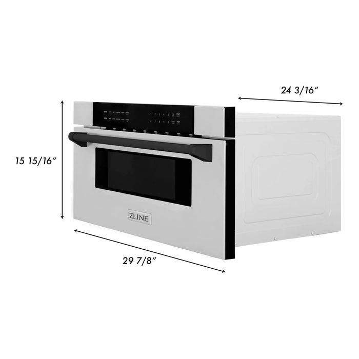 ZLINE Microwaves ZLINE Autograph 30 In. 1.2 cu. ft. Built-In Microwave Drawer In Stainless Steel with Matte Black Accents, MWDZ-30-MB