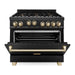ZLINE Ranges ZLINE Autograph 36 in. Range with Gas Burner and Gas Oven In Black Stainless Steel with Gold Accents RGBZ-36-G