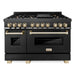ZLINE Ranges ZLINE Autograph 48 in. Range with Gas Burner and Electric Oven In Black Stainless Steel and Gold Accents RABZ-48-G