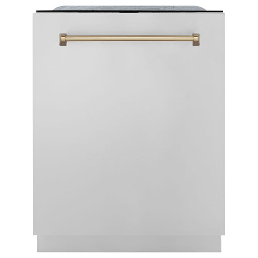 ZLINE Dishwashers ZLINE Autograph Edition 24 In. Tall Dishwasher, Touch Control, in Stainless Steel with Champagne Bronze Handle, DWMTZ-304-24-CB
