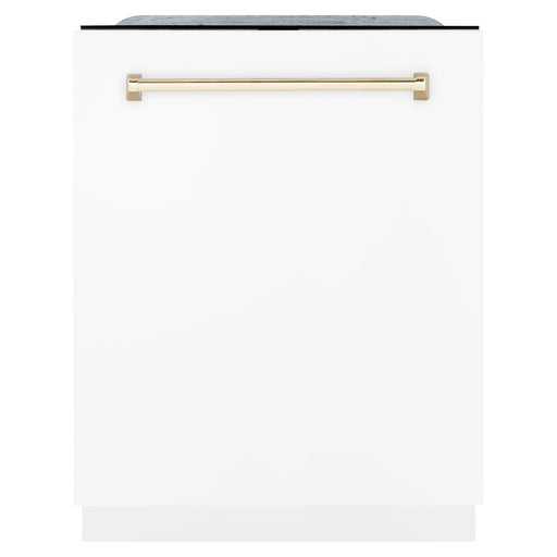 ZLINE Dishwashers ZLINE Autograph Edition 24 inch Tall Dishwasher, Touch Control, in White Matte with Gold Handle, DWMTZ-WM-24-G