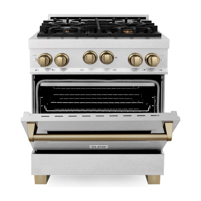 ZLINE Ranges ZLINE Autograph Edition 30 in. 4.0 cu. ft. Range with Gas Burner and Gas Oven In DuraSnow Stainless Steel with Champagne Bronze Accents RGSZ-SN-30-CB