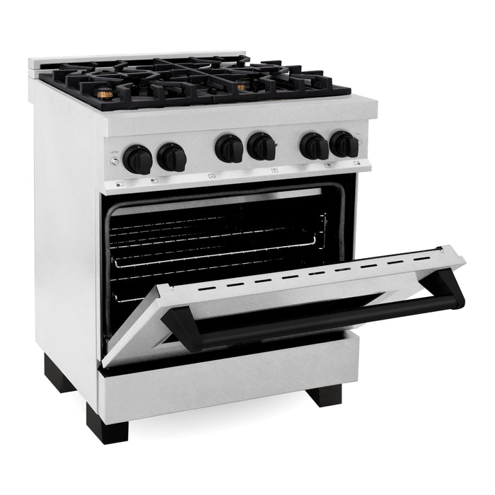ZLINE Ranges ZLINE Autograph Edition 30 in 4.0 cu. ft. Range with Gas Burner and Gas Oven In DuraSnow Stainless Steel with Matte Black Accents RGSZ-SN-30-MB