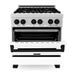 ZLINE Ranges ZLINE Autograph Edition 30 in. 4.0 cu. ft. Range with Gas Stove and Electric Oven In DuraSnow with White Matte Door and Matte Black Accents RASZ-WM-30-MB