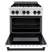ZLINE Ranges ZLINE Autograph Edition 30 in. Dual Fuel Range with Gas Stove and Electric Oven with White Matte Door and Matte Black Accents RAZ-WM-30-MB