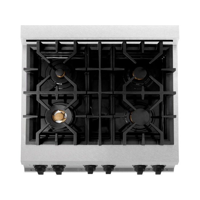ZLINE Ranges ZLINE Autograph Edition 30 in. Range with Gas Burner and Electric Oven In DuraSnow Stainless Steel with Matte Black Accents RASZ-SN-30-MB