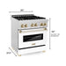 ZLINE Ranges ZLINE Autograph Edition 30 in. Range with Gas Burner and Electric Oven In DuraSnow Stainless Steel with White Matte Door and Gold Accents RASZ-WM-30-G