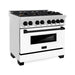 ZLINE Ranges ZLINE Autograph Edition 36 in. 4.6 cu. ft. Dual Fuel Range with Gas Stove and Electric Oven with White Matte Door and Matte Black Accents RAZ-WM-36-MB