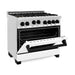 ZLINE Ranges ZLINE Autograph Edition 36 in. 4.6 cu. ft. Range with Gas Burner and Gas Oven with White Matte Door and Matte Black Accents RGZ-WM-36-MB