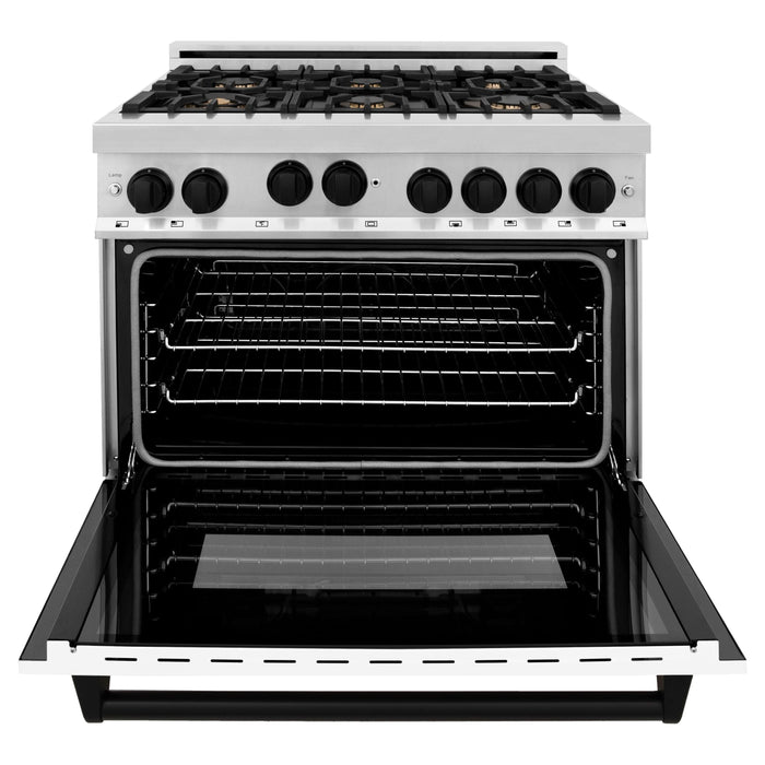 ZLINE Ranges ZLINE Autograph Edition 36 in. 4.6 cu. ft. Range with Gas Burner and Gas Oven with White Matte Door and Matte Black Accents RGZ-WM-36-MB