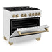 ZLINE Ranges ZLINE Autograph Edition 36 in. 4.6 cu. ft. Range with Gas Stove and Electric Oven In DuraSnow with Champagne Bronze Accents RASZ-SN-36-CB