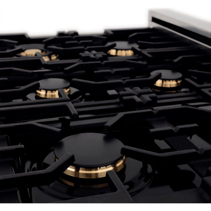 ZLINE Ranges ZLINE Autograph Edition 36 in. Range with Gas Burner and Gas Oven In DuraSnow with Gold Accents RGSZ-SN-36-G