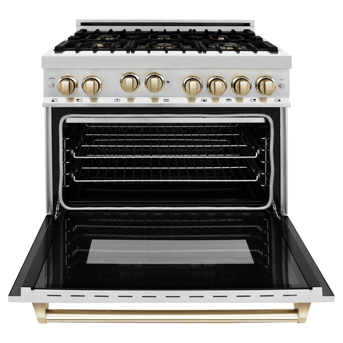 ZLINE Ranges ZLINE Autograph Edition 36 in. Range with Gas Stove and Gas Oven In Stainless Steel with Gold Accents RGZ-36-G