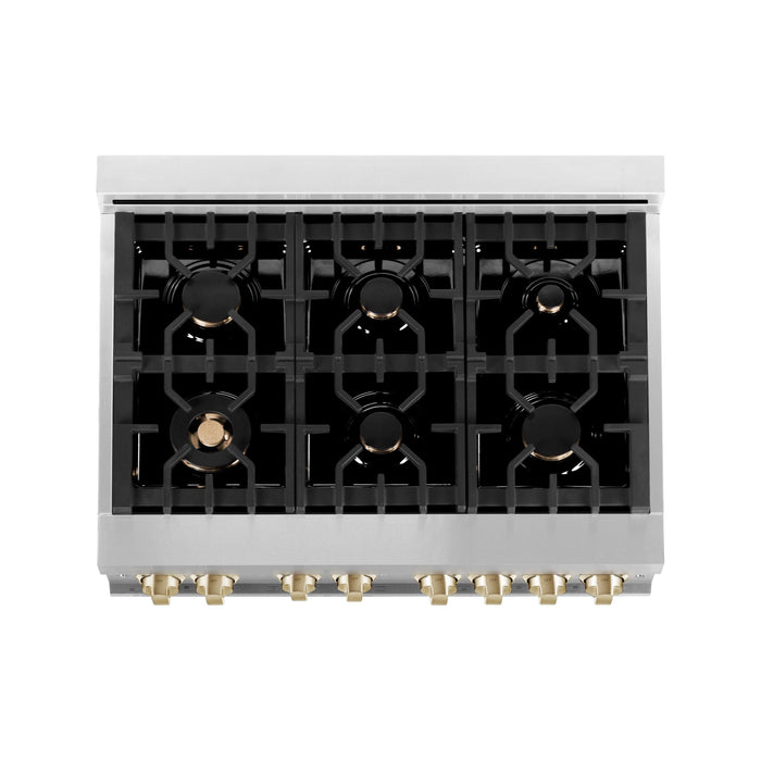 ZLINE Ranges ZLINE Autograph Edition 36 in. Range with Gas Stove and Gas Oven In Stainless Steel with Gold Accents RGZ-36-G
