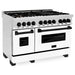 ZLINE Ranges ZLINE Autograph Edition 48 in. 6.0 cu. ft. Range with Gas Stove and Electric Oven In Stainless Steel with White Matte Door and Matte Black Accents RAZ-WM-48-MB