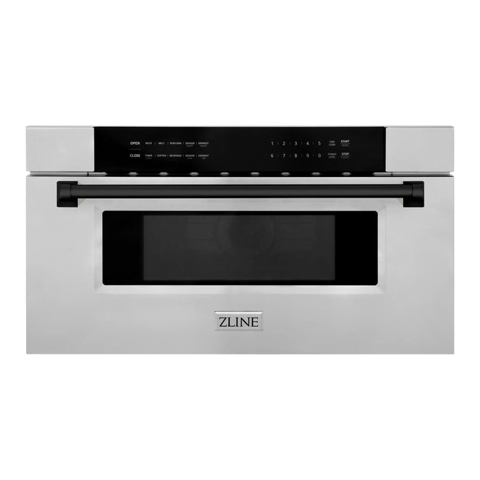 ZLINE Kitchen Appliance Packages ZLINE Autograph Matte Black Package - 48" Rangetop, 48" Range Hood, Dishwasher, Built-In Refrigerator, Microwave Drawer