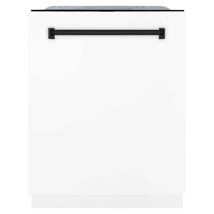ZLINE Kitchen Appliance Packages ZLINE Autograph Package - 36 In. Gas Range, Range Hood, Dishwasher in White Matte with Matte Black Accents, 3AKP-RGWMRHDWM36-MB