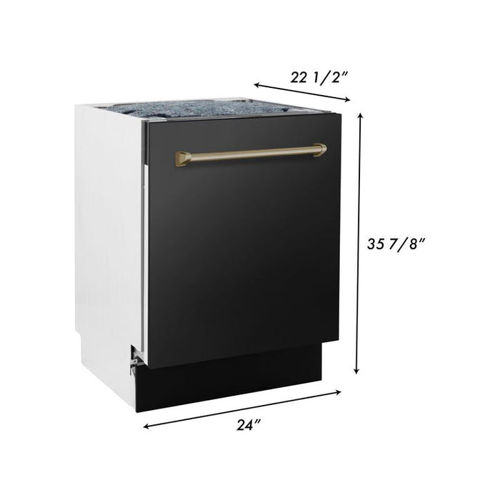 ZLINE Kitchen Appliance Packages ZLINE Autograph Package - 48" Dual Fuel Range, Range Hood, Refrigerator, Microwave and Dishwasher in Black Stainless Steel with Bronze Accents