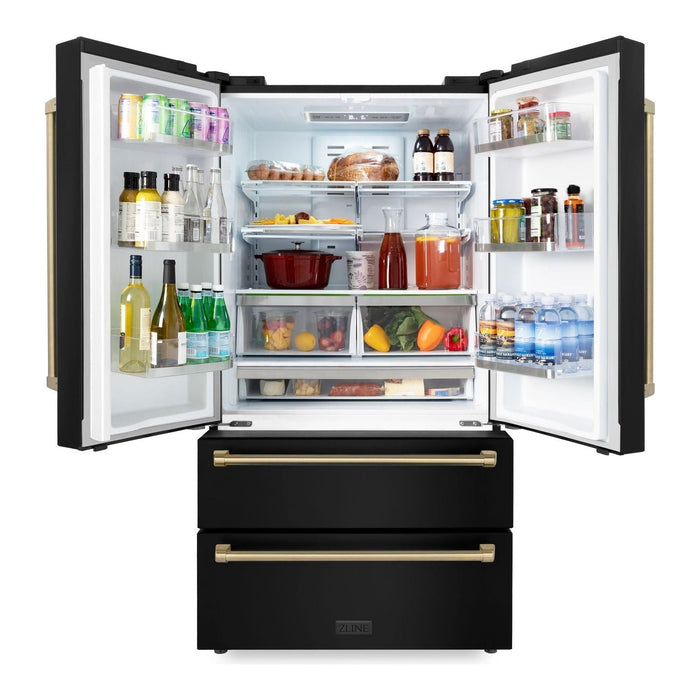 ZLINE Kitchen Appliance Packages ZLINE Autograph Package - 48 In. Dual Fuel Range, Range Hood, Refrigerator, and Dishwasher in Black Stainless Steel with Champagne Bronze Accents, 4AKPR-RABRHDWV48-CB