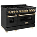 ZLINE Kitchen Appliance Packages ZLINE Autograph Package - 48 In. Dual Fuel Range, Range Hood, Refrigerator with Water and Ice Dispenser, and Dishwasher in Black Stainless Steel with Gold Accents, 4KAPR-RABRHDWV48-G