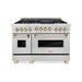 ZLINE Kitchen Appliance Packages ZLINE Autograph Package - 48 In. Gas Range and Range Hood in DuraSnow® Stainless Steel with Gold Accents, 2AKPR-RGSRH48-G