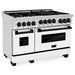 ZLINE Kitchen Appliance Packages ZLINE Autograph Package - 48 In. Gas Range and Range Hood in DuraSnow® Stainless Steel with White Matte Door and Matte Black Accents, 2AKPR-RGSWMRH48-MB