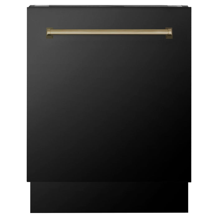 ZLINE Kitchen Appliance Packages ZLINE Autograph Package - 48 In. Gas Range, Range Hood and Dishwasher in Black Stainless Steel with Champagne Bronze Accents, 3AKPR-RGBRHDWV48-CB