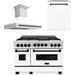 ZLINE Kitchen Appliance Packages ZLINE Autograph Package - 48 In. Gas Range, Range Hood, and Dishwasher with White Matte Door and Matte Black Accents, 3AKPR-RGWMRH48-MB