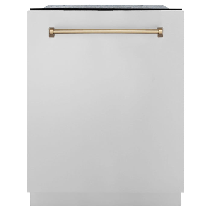 ZLINE Kitchen Appliance Packages ZLINE Autograph Package - 48 In. Gas Range, Range Hood, Refrigerator, Dishwasher with Champagne Bronze Accents, 4KAPR-RGWMRHDWM48-CB