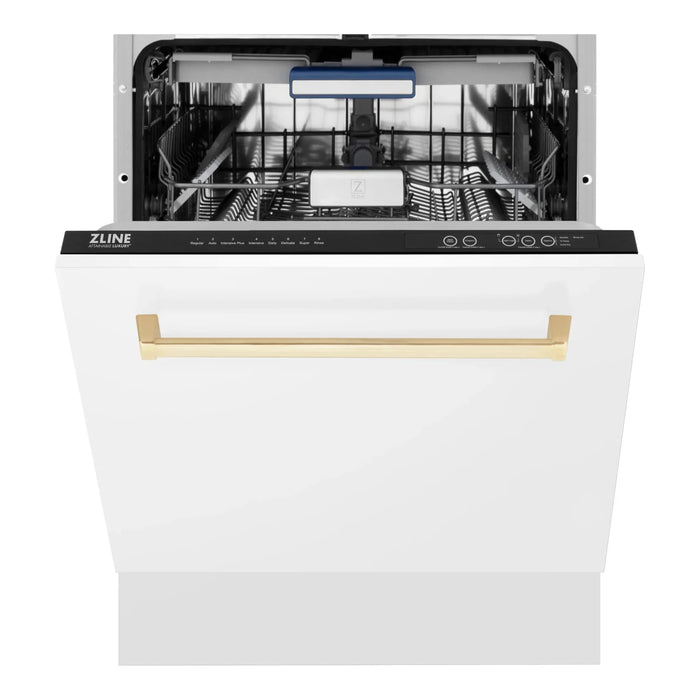 ZLINE Dishwashers ZLINE Autograph Series 24 inch Tall Dishwasher in White Matte with Gold Handle, DWVZ-WM-24-G