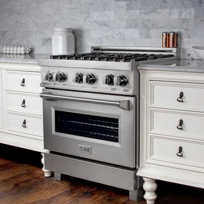 ZLINE Ranges ZLINE Kitchen and Bath 30 in. Professional Dual Fuel Range with Gas Burner and Electric Oven In DuraSnow Stainless RAS-SN-30