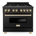 ZLINE Kitchen Appliance Packages ZLINE Kitchen and Bath Autograph Package - 36 In. Dual Fuel Range, Range Hood, Refrigerator, and Dishwasher in Black Stainless Steel with Gold Accents, 4AKPR-RABRHDWV36-G