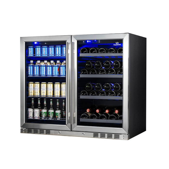 KingsBottle 39 Inch Built-In Under Counter Dual Zone Wine And Beverage Refrigerator KBU28LRX