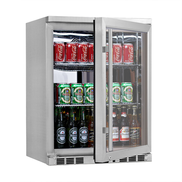 KingsBottle 24 Inch Built-in Undercounter Beer Beverage Cooler with Heated Glass Door