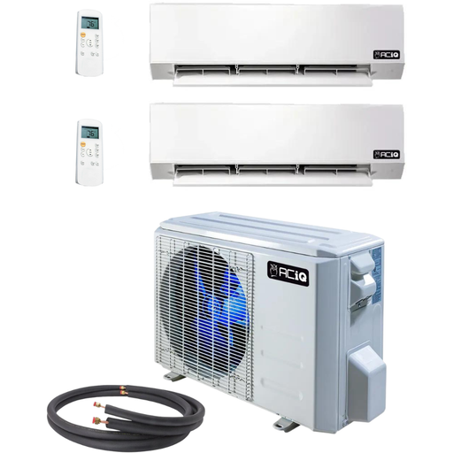 ACiQ Mini Split - 18,000 BTU 2 Zone Ductless Air Conditioner and Heat Pump with 25 Ft. Line Sets