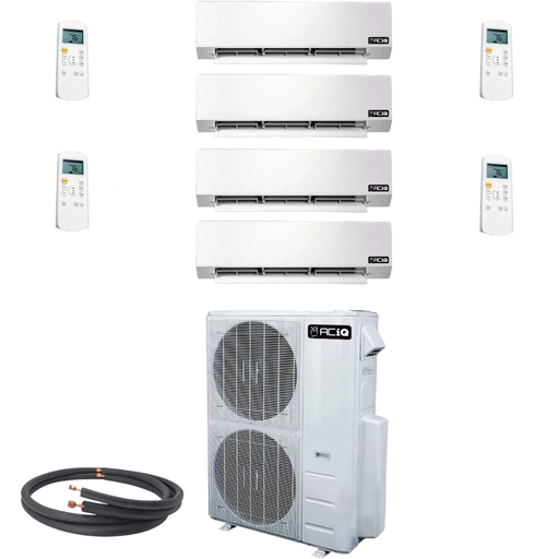 ACiQ Mini Split - 36,000 BTU 4 Zone Ductless Air Conditioner and Heat Pump with 4x 25 Ft. Line Sets