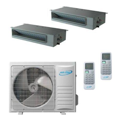 Air-Con 18,000 BTU 22 SEER 2-Zone Concealed Duct 9K+9K Mini-Split Heat Pump System