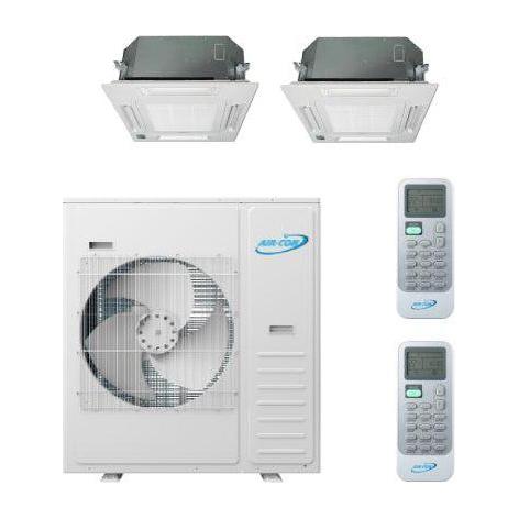 Air-Con 42,000 BTU 20 SEER 2-Zone Ceiling Cassette 12K+24K Mini-Split Heat Pump System