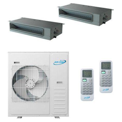 Air-Con 42,000 BTU 20 SEER 2-Zone Concealed Duct 12K+18K Mini-Split Heat Pump System