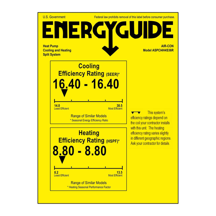 Air-Con Eclipse Series 36,000 BTU 16.4 SEER Single Zone Ductless Mini-Split Heat Pump System