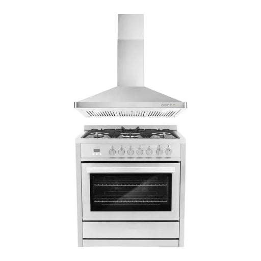 Cosmo 2-Piece Kitchen, 36" Dual Fuel Range and 36" Wall Mount Range Hood COS-2PKG-025