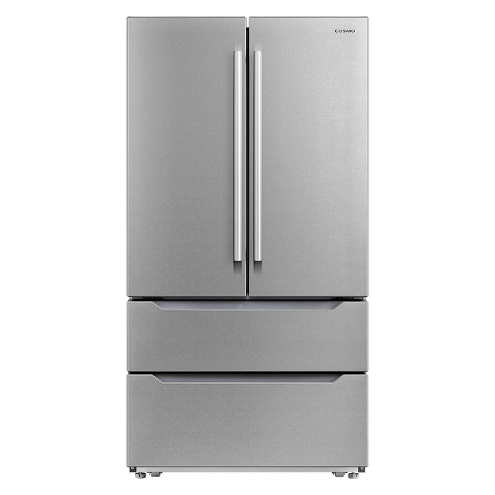 Cosmo Refrigerators Cosmo 22.5 cu. ft. 4-Door French Door Refrigerator with Pull Handle in Stainless Steel, Counter Depth COS-FDR225RHSS-G