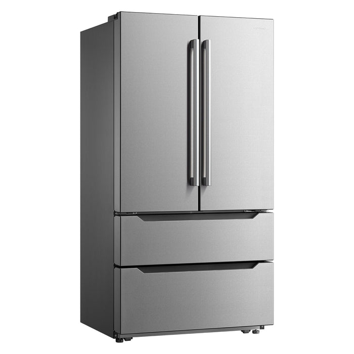 Cosmo Refrigerators Cosmo 22.5 cu. ft. 4-Door French Door Refrigerator with Pull Handle in Stainless Steel, Counter Depth COS-FDR225RHSS-G