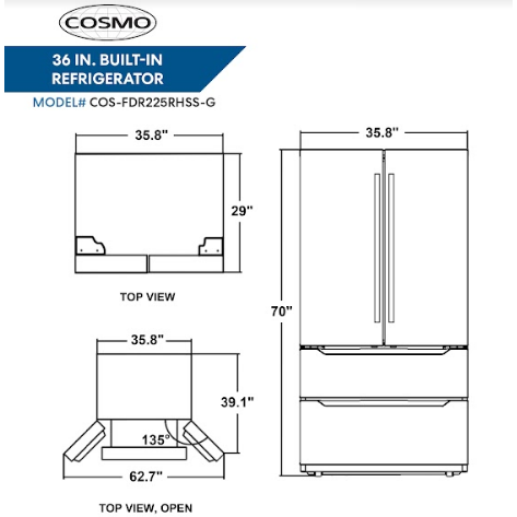 Cosmo Refrigerators Cosmo 22.5 cu. ft. 4-Door French Door Refrigerator with Pull Handle in Stainless Steel, Counter Depth COS-FDR225RHSS-G