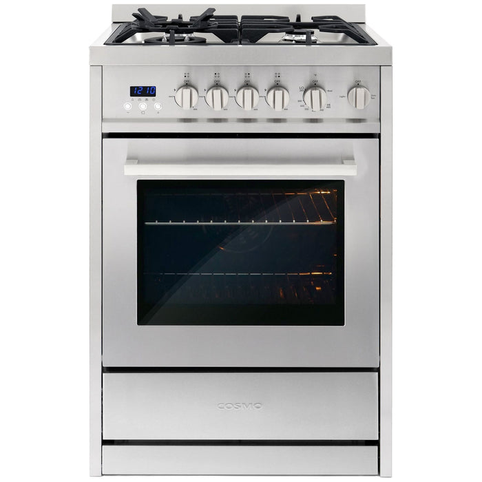 Cosmo Gas Range Cosmo 24'' 2.73 cu. ft. Single Oven Gas Range with 4 Burner Cooktop and Heavy Duty Cast Iron Grates in Stainless Steel COS-244AGC