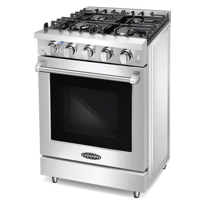 Cosmo 24'' Slide-In Freestanding Gas Range with 4 Sealed Burners, Cast Iron Grates, 3.73 cu. ft. Capacity Convection Oven in Stainless Steel COS-EPGR244