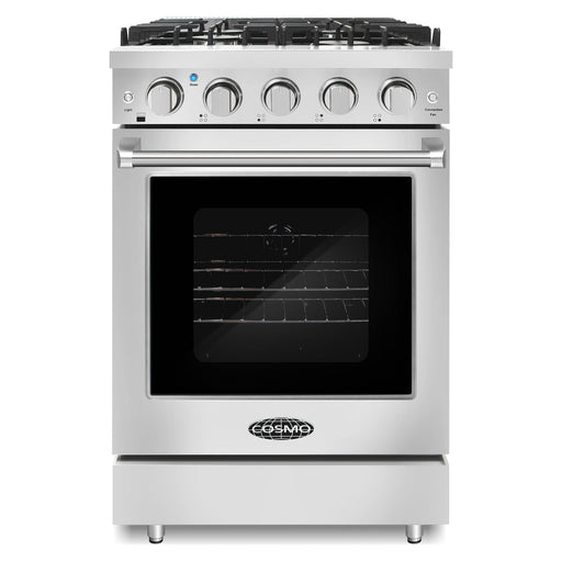 Cosmo Gas Range Cosmo 24'' Slide-In Freestanding Gas Range with 4 Sealed Burners, Cast Iron Grates, 3.73 cu. ft. Capacity Convection Oven in Stainless Steel COS-EPGR244