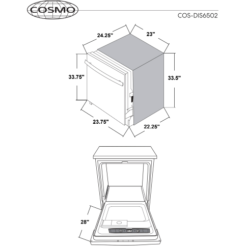 Cosmo 24" Top Control Built-In Tall Tub Dishwasher Fingerprint Resistant, Stainless Steel COS-DIS6502