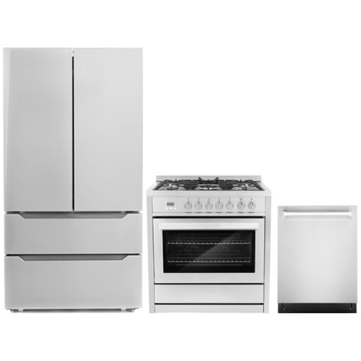 Cosmo Kitchen Appliance Packages Cosmo 3-Piece, 36" Dual Fuel Range, 24" Dishwasher and French Door Refrigerator COS-3PKG-008
