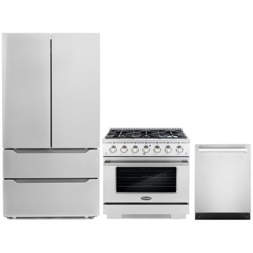 Cosmo Kitchen Appliance Packages Cosmo 3-Piece, 36" Gas Range, 24" Dishwasher and French Door Refrigerator COS-3PKG-005